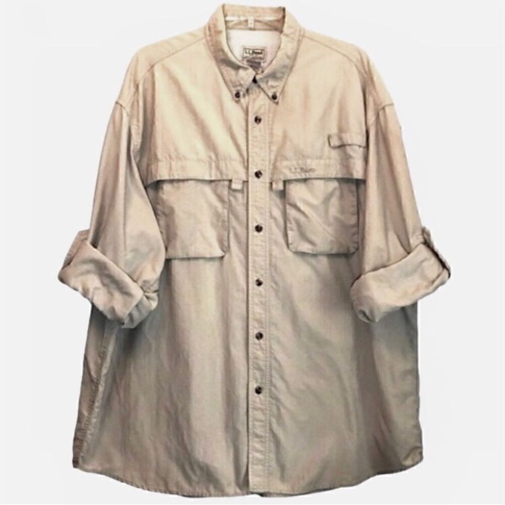 L.L. Bean Long Sleeve Fishing Shirt in Cream Men’s XL